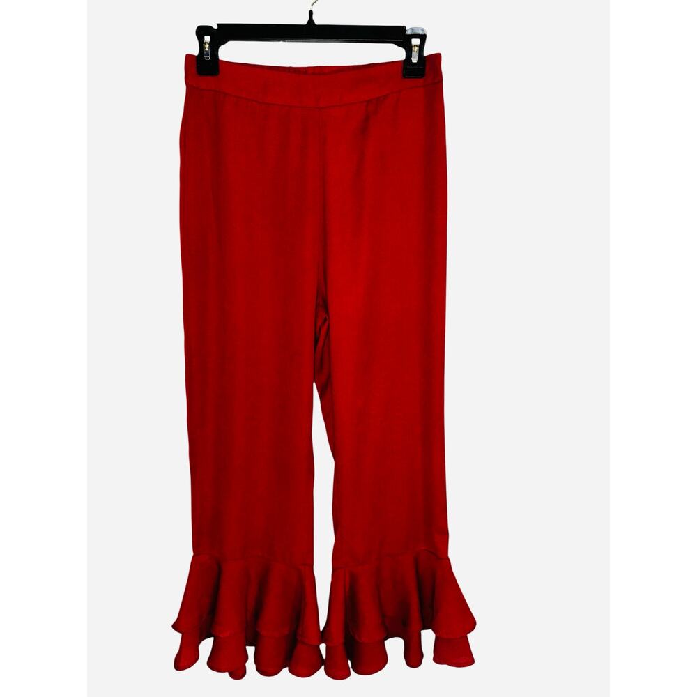 LULU'S‎ Everyday I'm Rufflin' Rust Red Cropped Ruffle Hem Pants size Small - Picture 4 of 8